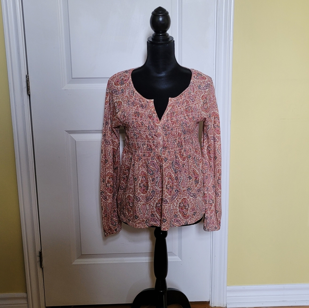 Lucky blouse flowy boho paisley fairy floral stretch cotton coastal top shirt